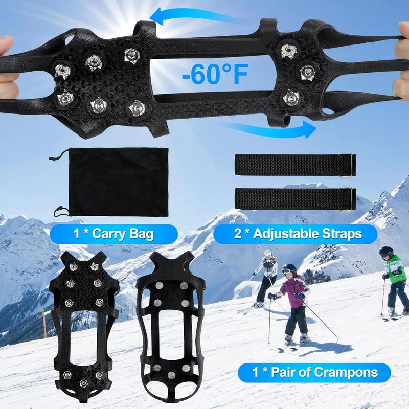 JOGFFDE Ice Cleats for Shoes and Boots Crampons Snow Traction Cleats Anti Slip Overshoe 9 Steel Studs Shoe Grippers Slip-on Stretch Footwear for Women Men Kids Winter Hiking Climbing - Image 3
